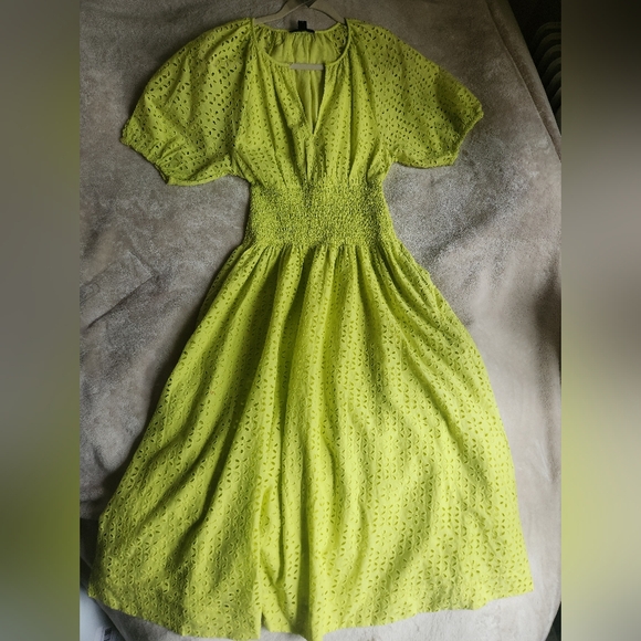 Jcrew provence smocked-waist midi dress eyelet Lemon Sorbet Size petite PS BNWT - Picture 7 of 15